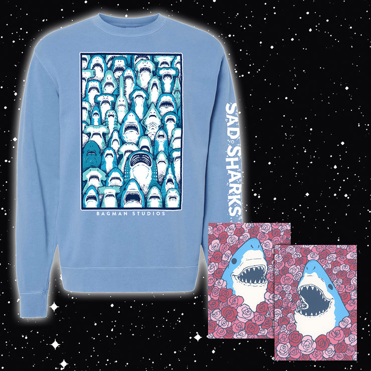 Sad Sharks Club Sweatshirt and Happy Sharks Print Set
